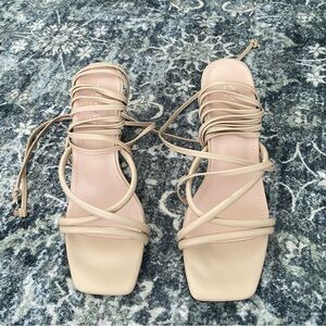 Nude strappy heels women’s size 7.5 37.5 sexy vacation summer beach